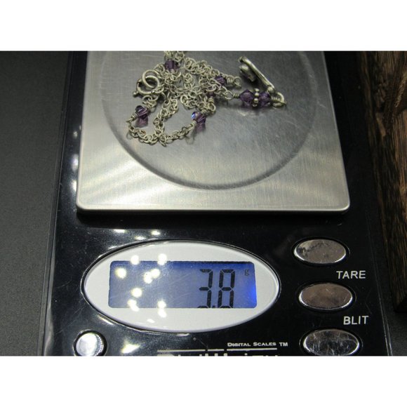 16" Sterling Silver Heavily Tarnished Amethyst Necklace Vintage Minimalist - Picture 7 of 7